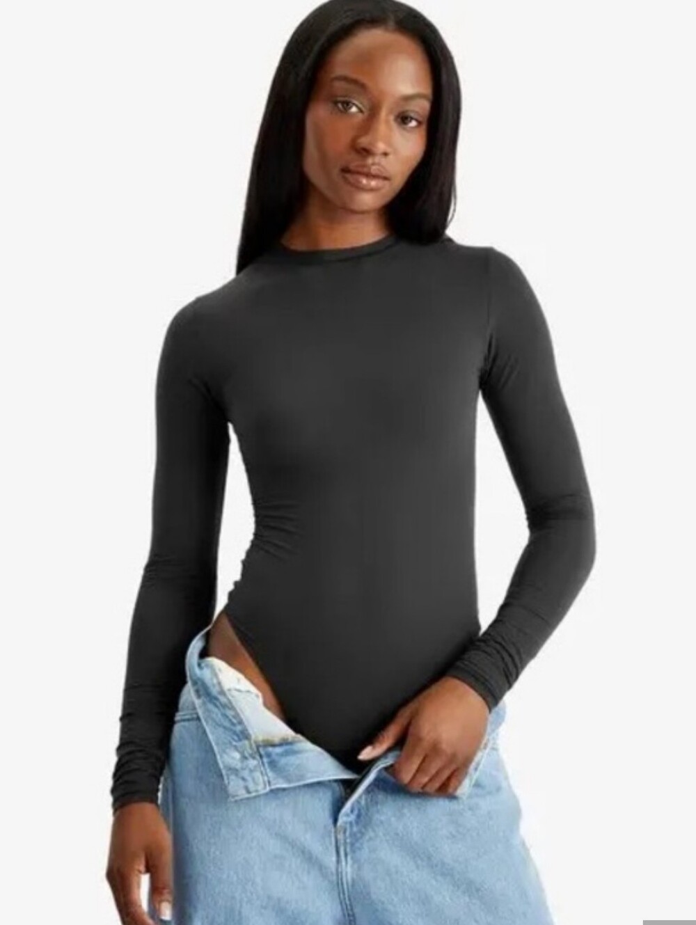 Skims Size Small Charcoal Grey / Black Long Sleeve Bodysuit